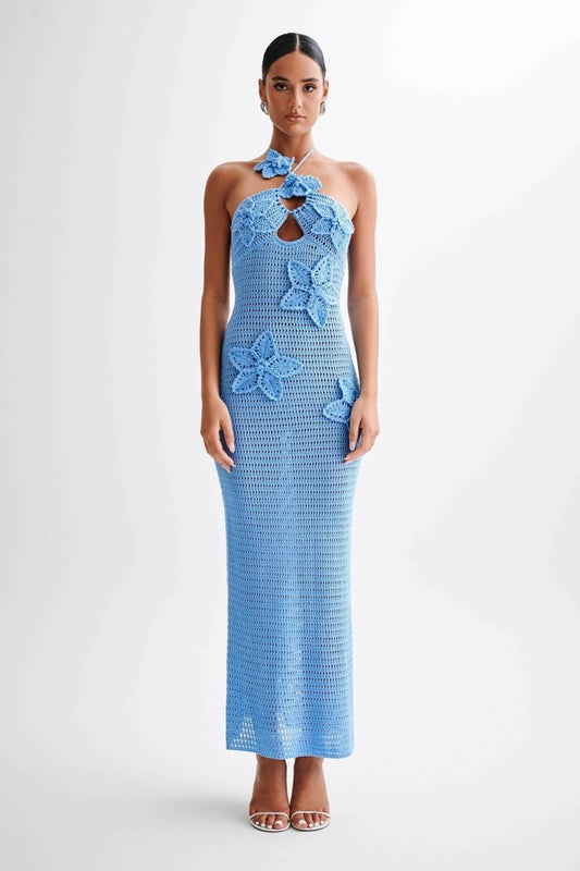 Damen-Maxikleid Madison mit Häkelspitze und floralen Applikationen