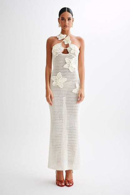 Damen-Maxikleid Madison mit Häkelspitze und floralen Applikationen