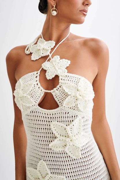 Damen-Maxikleid Madison mit Häkelspitze und floralen Applikationen