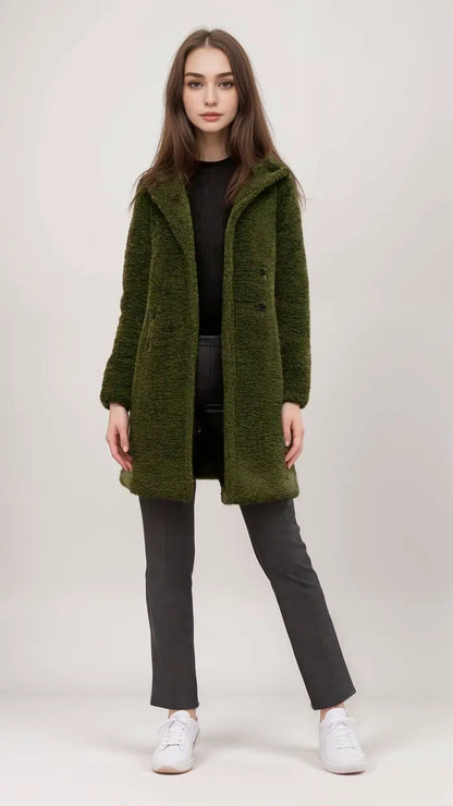 Damen-Teddyjacke aus Kunstfell mit Reißverschluss