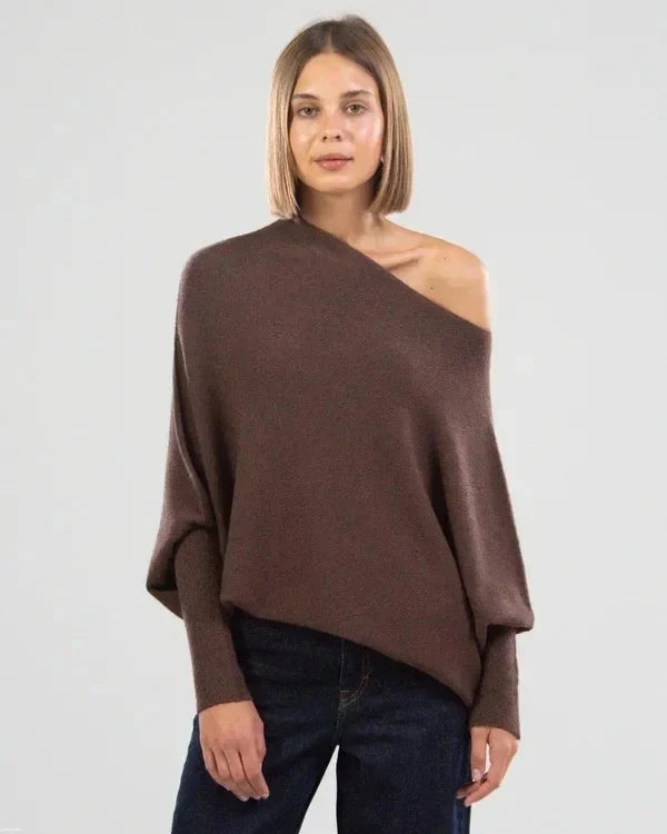 Damen-Pullover mit asymmetrischem Kragen und lockerem Schnitt