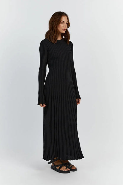 Damen-Maxikleid bodenlang mit vertikalen Linien und schmaler Silhouette