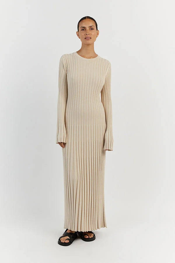 Damen-Maxikleid bodenlang mit vertikalen Linien und schmaler Silhouette