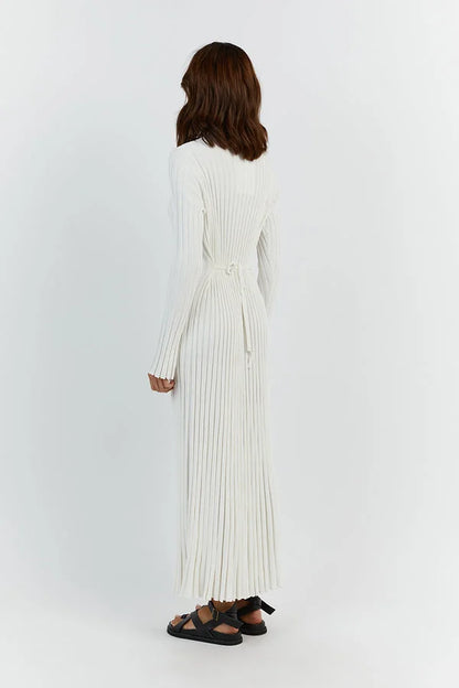 Damen-Maxikleid bodenlang mit vertikalen Linien und schmaler Silhouette