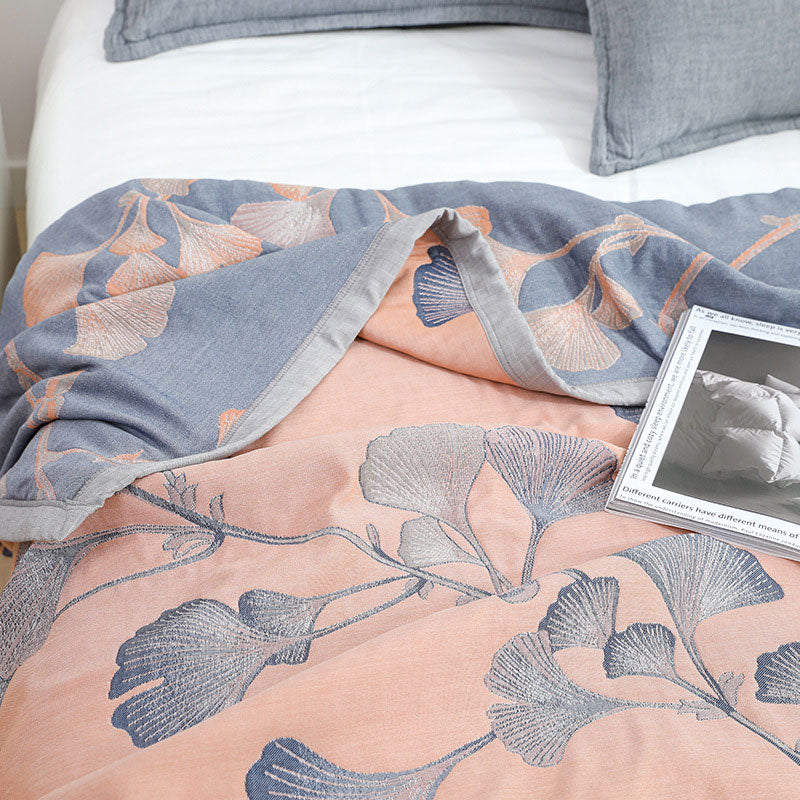 Ginkgo Blatt Baumwoll-Gauze Wendedecke – Leicht & Vielseitig