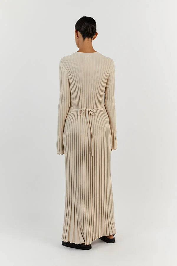 Damen-Maxikleid bodenlang mit vertikalen Linien und schmaler Silhouette
