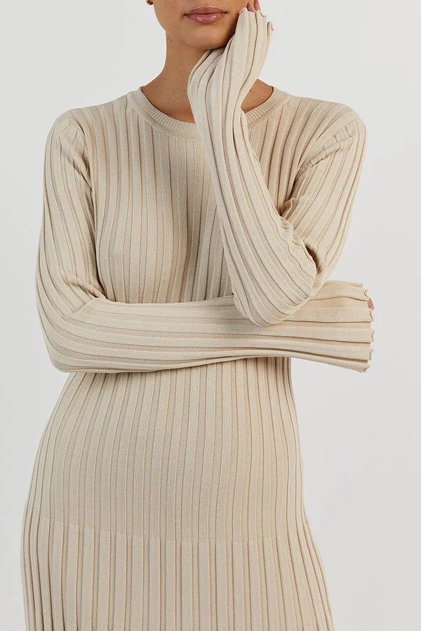 Damen-Maxikleid bodenlang mit vertikalen Linien und schmaler Silhouette