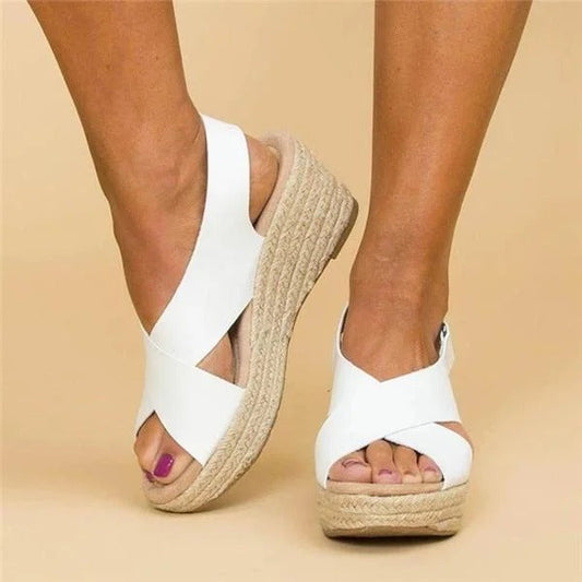 Women's Espadrille Wedge Sandals with Crossed Straps Ankle Strap Slingback Platform Wedge Heel