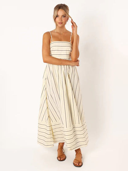 Damen-Maxikleid gestreift mit ärmellosem Rückendesign