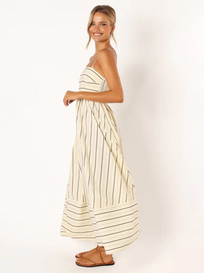 Damen-Maxikleid gestreift mit ärmellosem Rückendesign