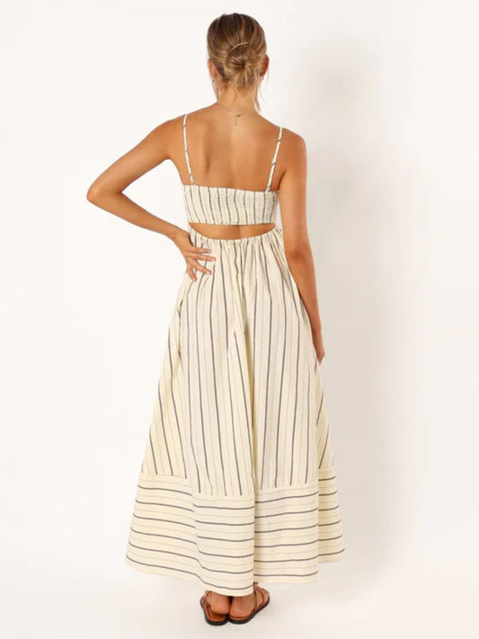 Damen-Maxikleid gestreift mit ärmellosem Rückendesign