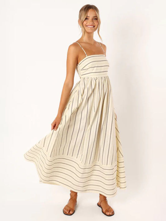 Damen-Maxikleid gestreift mit ärmellosem Rückendesign