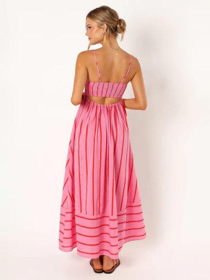 Damen-Maxikleid gestreift mit ärmellosem Rückendesign