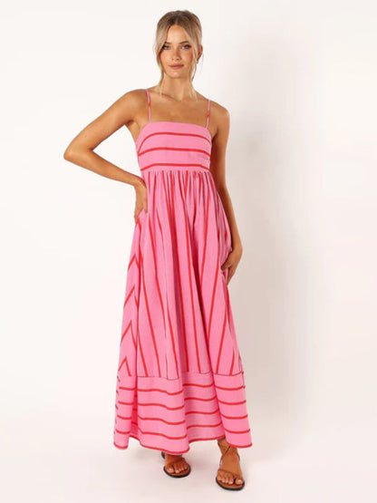 Damen-Maxikleid gestreift mit ärmellosem Rückendesign