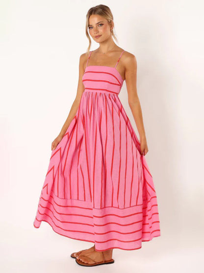 Damen-Maxikleid gestreift mit ärmellosem Rückendesign