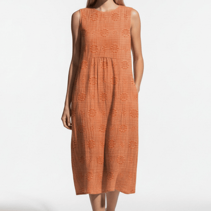 Women's sleeveless midi dress with floral embroidery