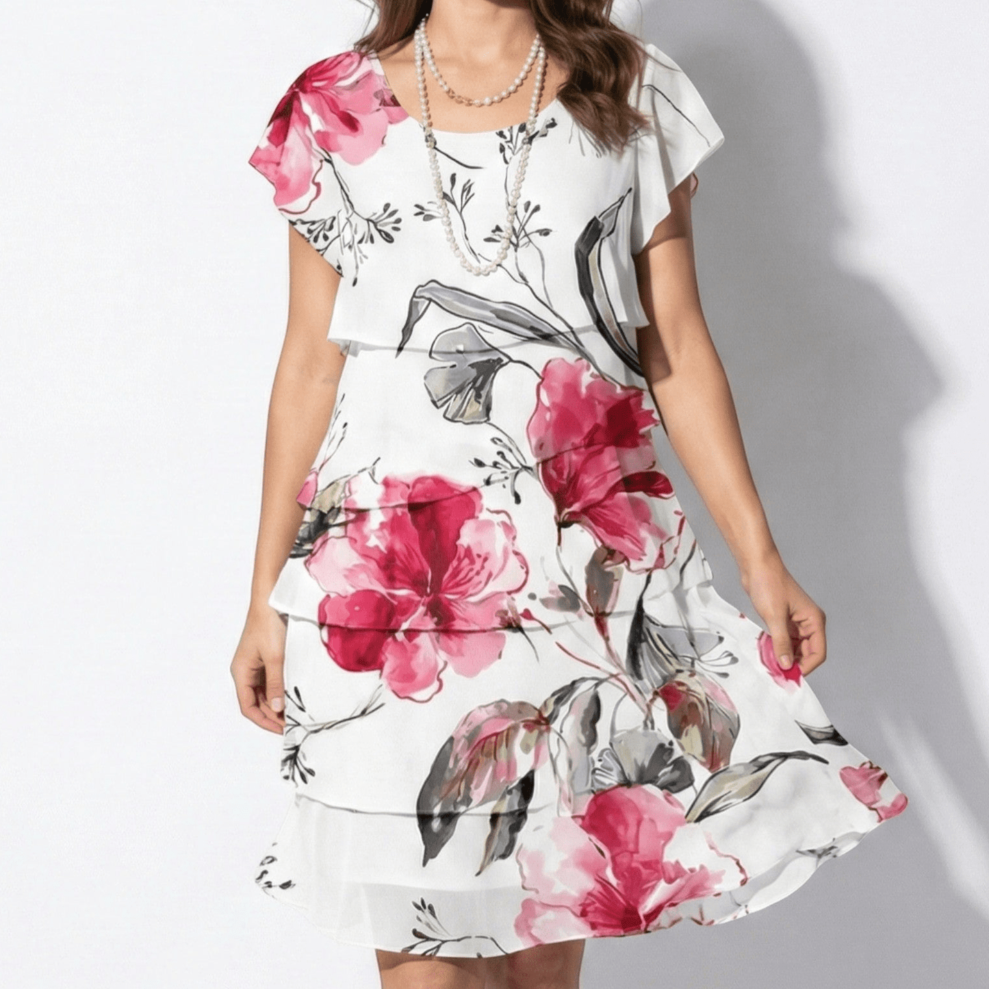 Women's mini dress with ruffles and floral print