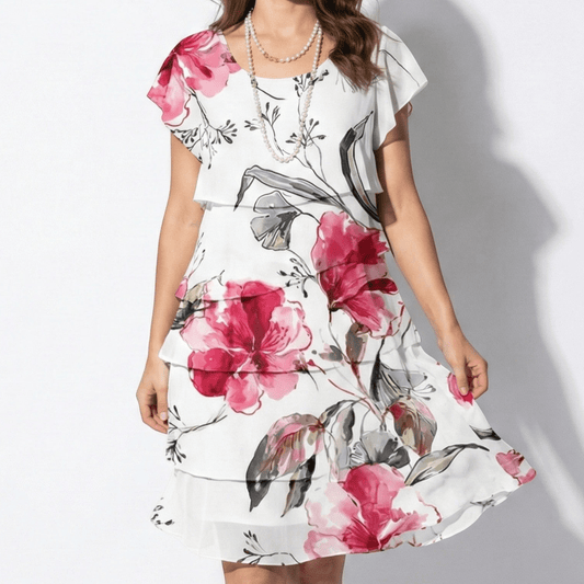 Damen-Minikleid mit Rüschen und Blumenprint