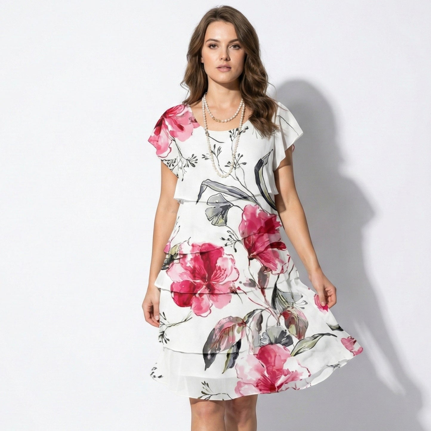 Women's mini dress with ruffles and floral print