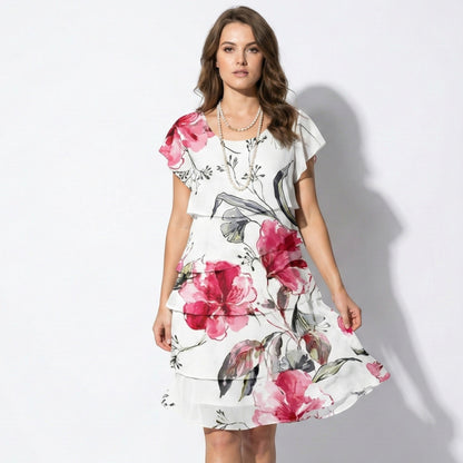 Women's mini dress with ruffles and floral print
