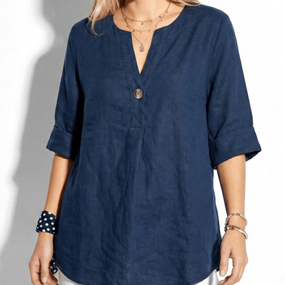 Damenbluse mit V-Ausschnitt, Knopfleiste und 3/4-Ärmeln