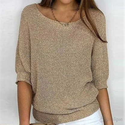 Damen Strickpullover mit weitem U-Boot-Ausschnitt und 3/4-Ärmeln