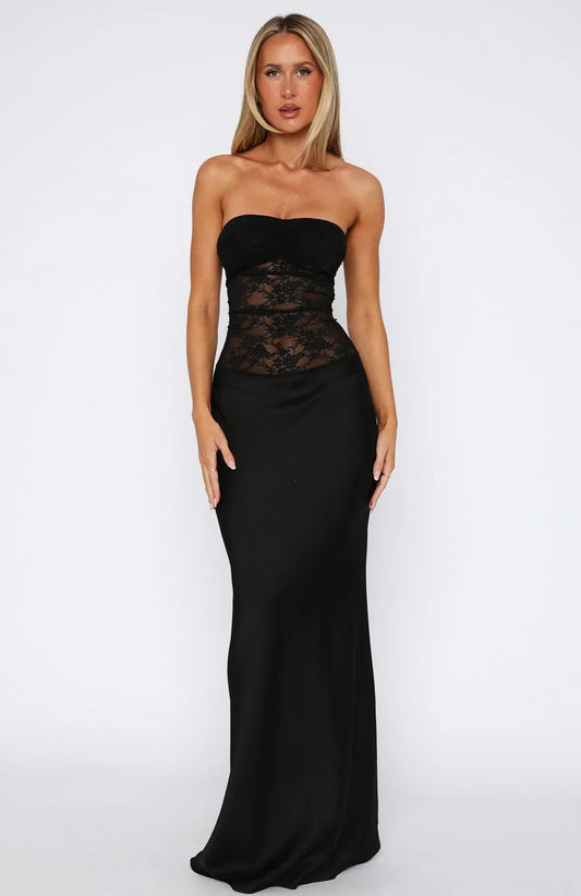 Damen-Maxikleid Kathy mit trägerlosem Design, Spitzen-Details und Meerjungfrauen-Schnitt